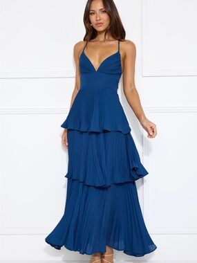 Hello Molly Fashionably Ever After Royal Blue Tiered Pleated Maxi Dress